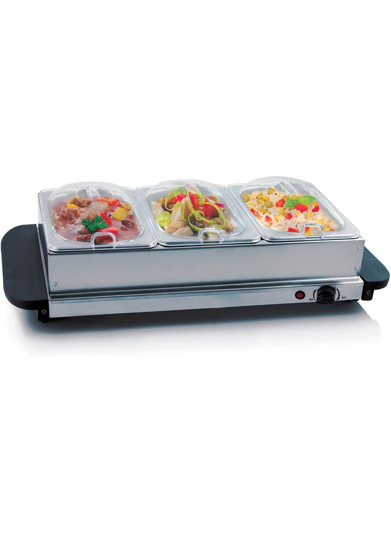 ميجاتشيف خادم طاولة وسخان طعام بثلاثة صناديق قابلة للإزالة، مع صينية ساخنة وصينية قابلة للإزالة وإطار للصينية القابل للإزالة - Image 1